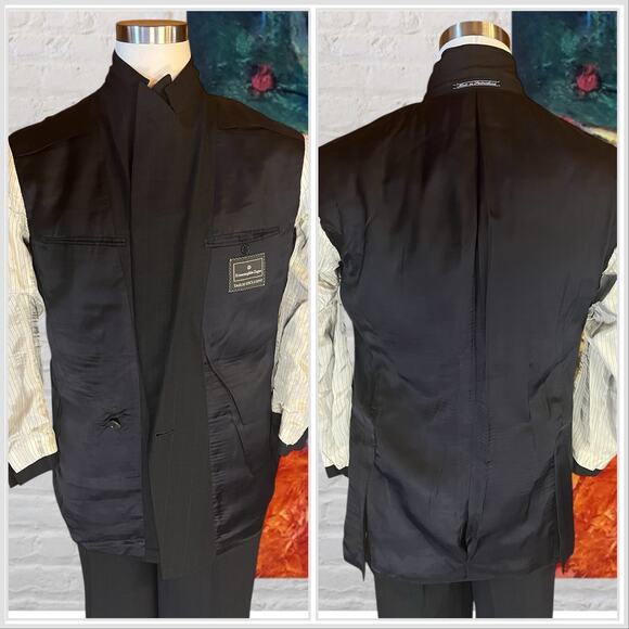 Vtg Ermenegildo Zegna 40R 30x30 Black Subtle Stripe Double Breasted Power Suit - Picture 8 of 16